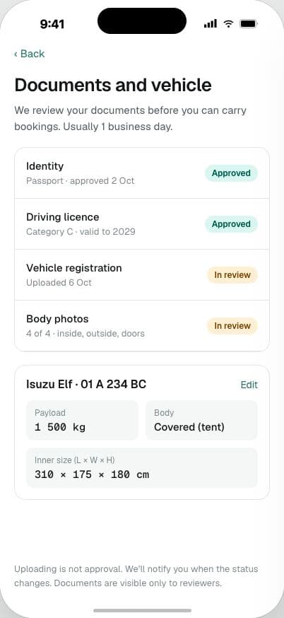Documents and vehicle screen