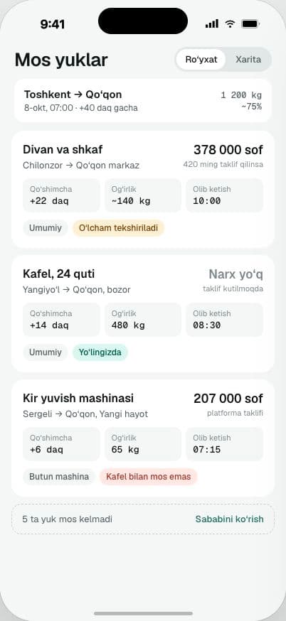 Mos yuklar ekrani