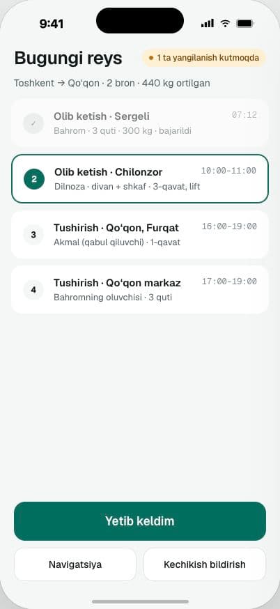 Bugungi reys ekrani