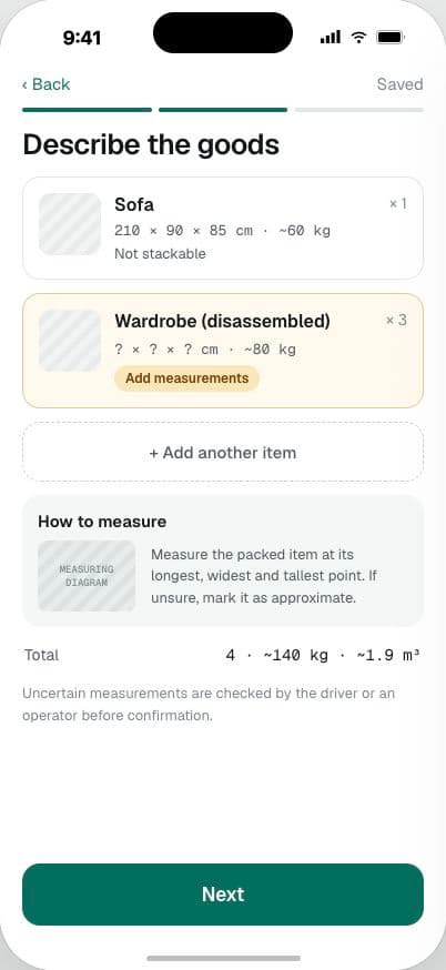 Describe the goods screen