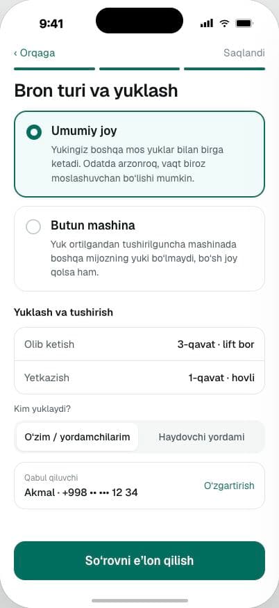 Bron turi va yuklash ekrani