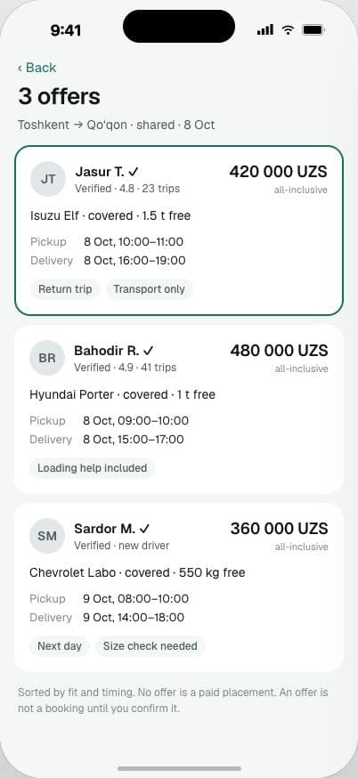 Three offers screen